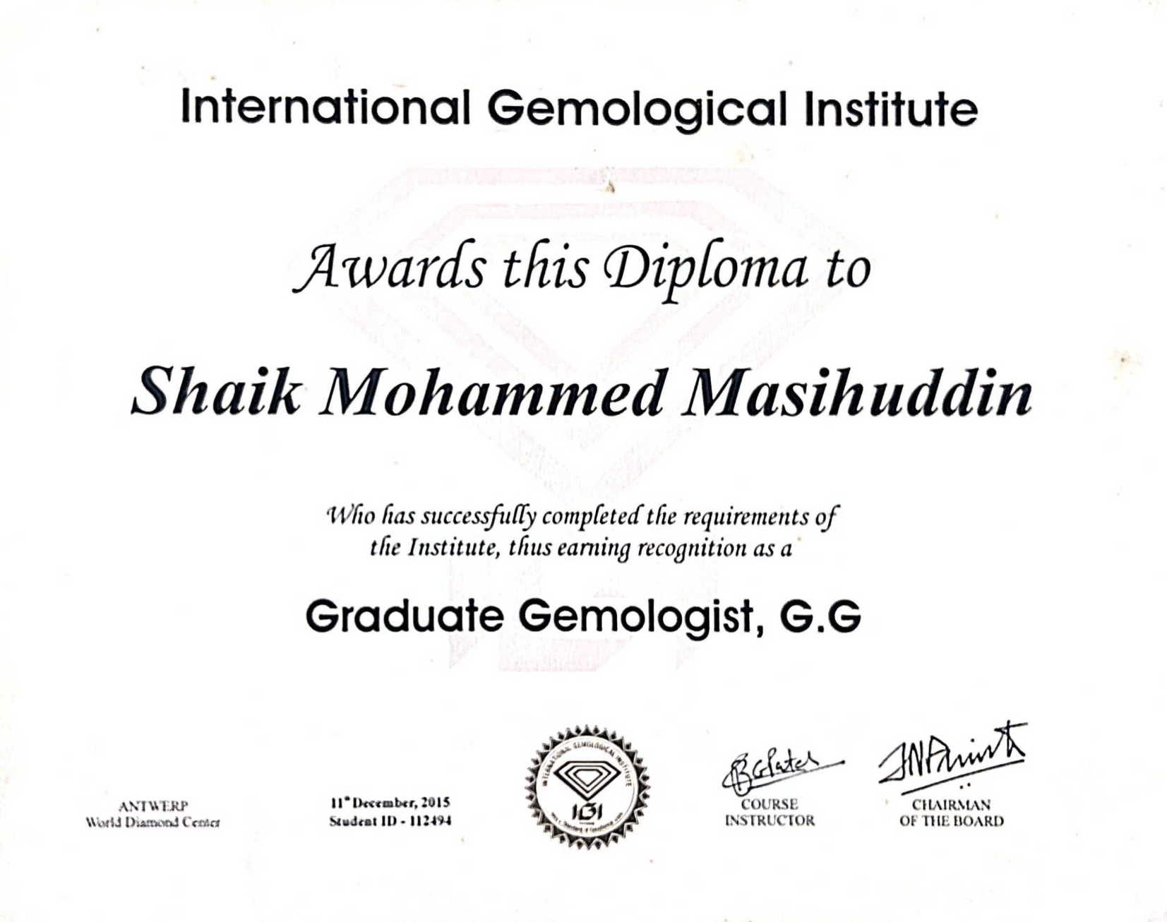 Graduate Gemologist, G.G
